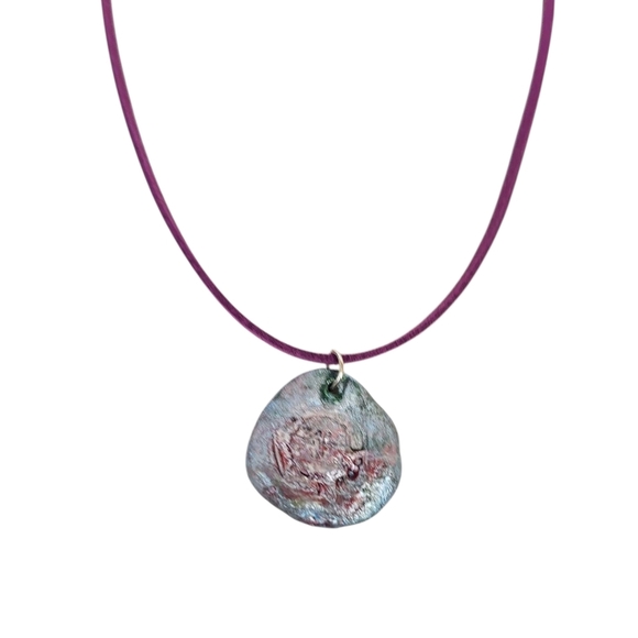 Pink Blue Air Dry Metallic Handcrafted Faux Leather Necklace - Picture 8 of 10